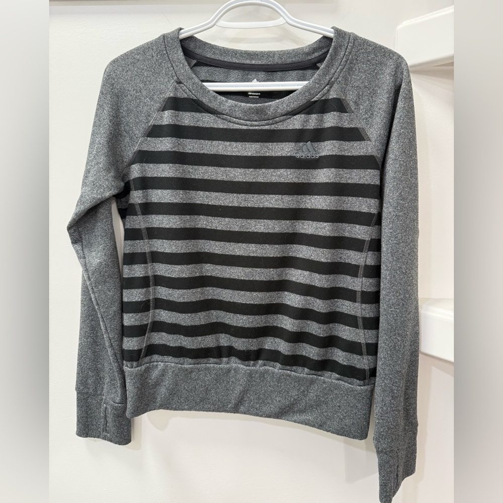 ADIDAS grey and black striped sweater with thumb holes